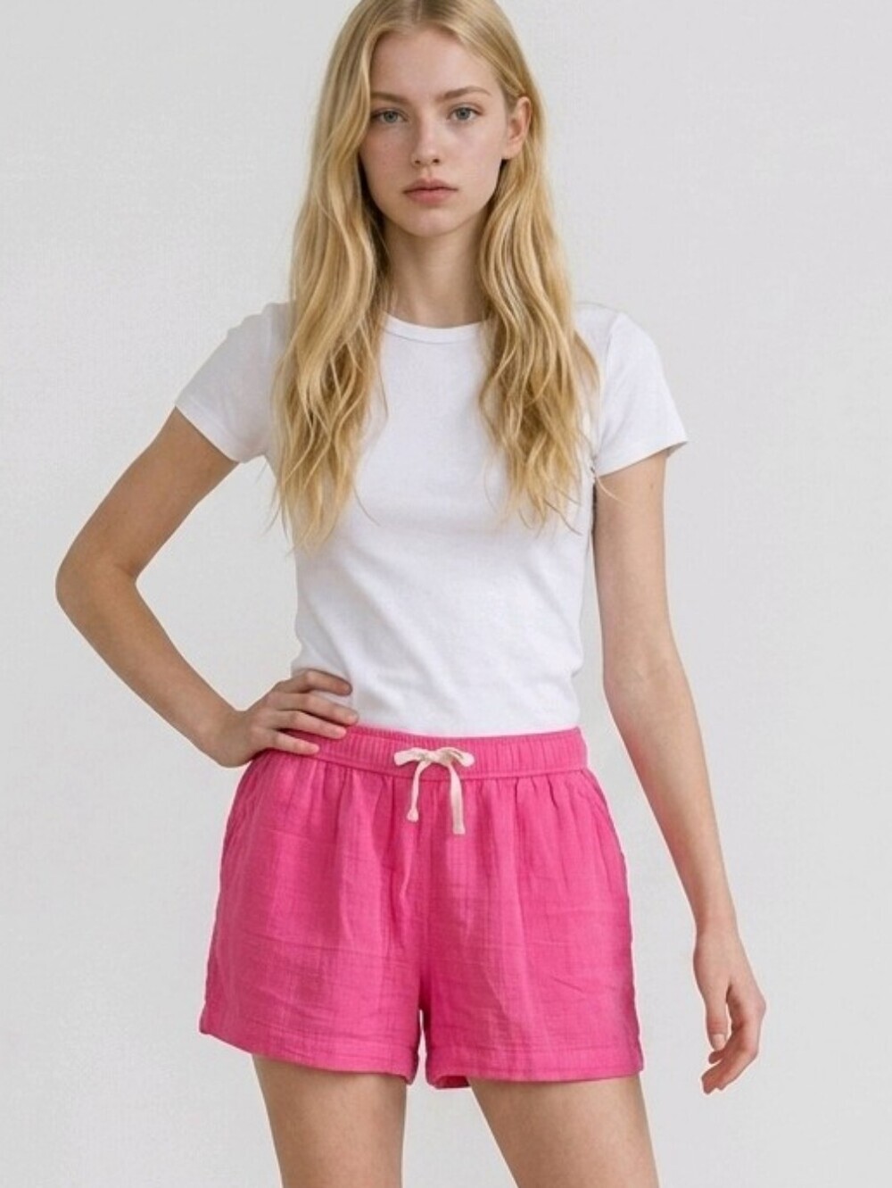 NWT Thereabouts Girl's Pink Drawstring Gauze Cotton Shorts  2XL 20.5P Plus Size